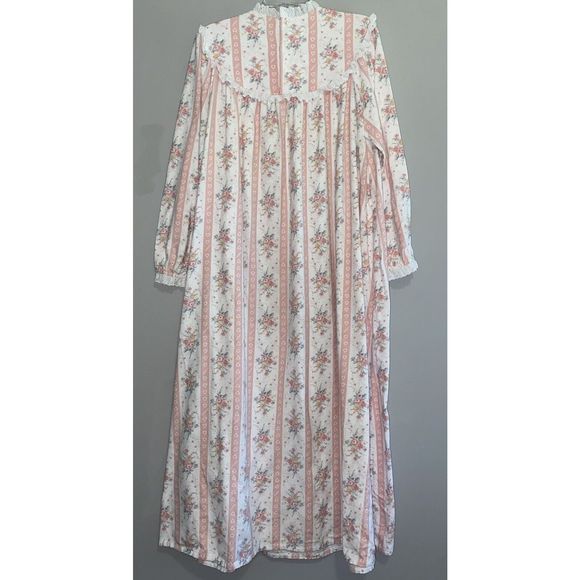 Vintage LL Bean By Lanz Flannel Nightgown Floral Ruffle Cottage Prairie Pink XL - Picture 9 of 16